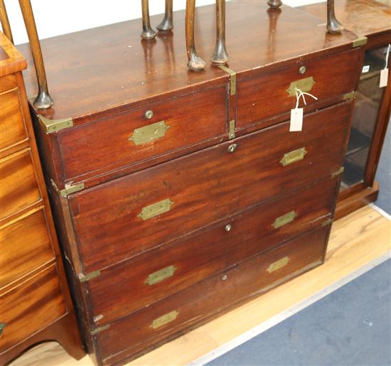 A military Victorian mahogany chest (no feet) W.96cm